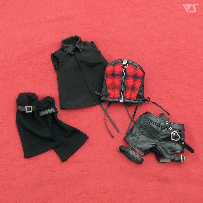 Synthetic Leather Thigh Belt Shorts Set / Mini