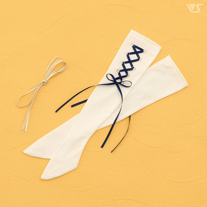 SD Lace-up Socks (White / Navy & Gold Ribbon)