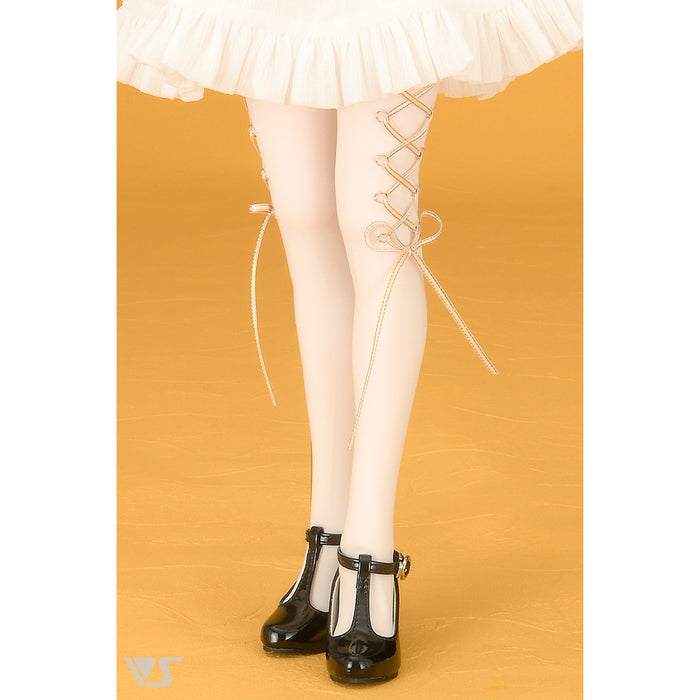 SD Lace-up Socks (White / Navy & Gold Ribbon)