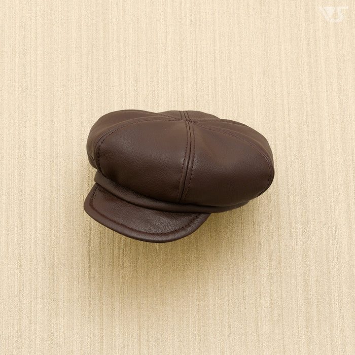 Synthetic Leather Newsboy Cap (Brown)