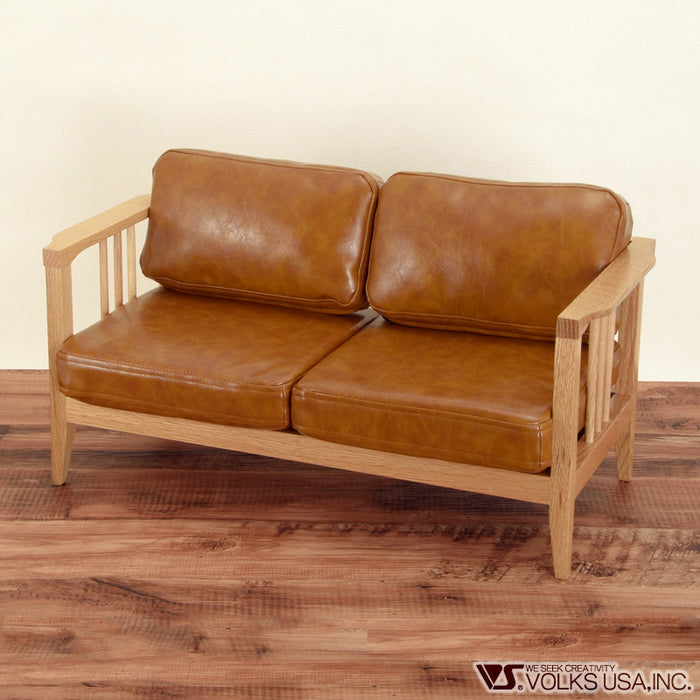 Wood Frame Sofa (Synthetic Oil Leather / Camel)