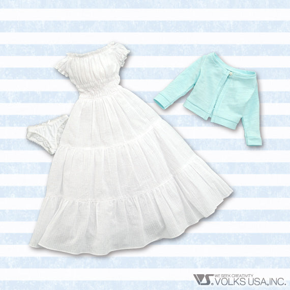 White Dress & Blue Cardigan Set