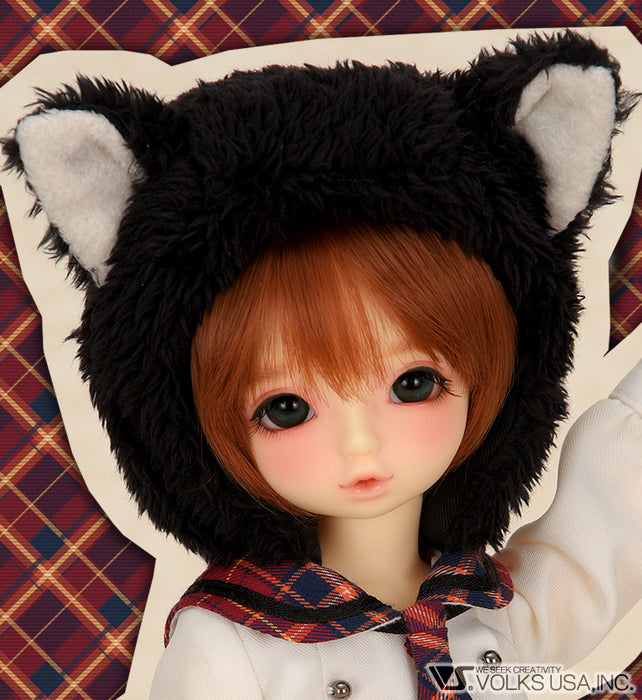 Fluffy Black Cat Ear Dress (Red Plaid)