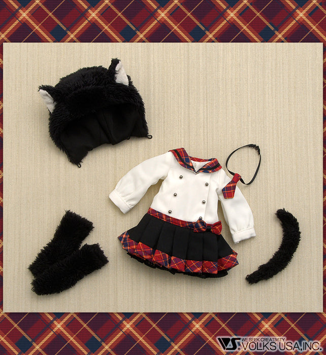 Fluffy Black Cat Ear Dress (Red Plaid)