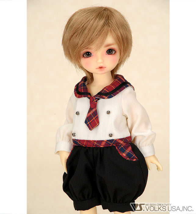 Fluffy Black Cat Ear Rompers  (Red Plaid)