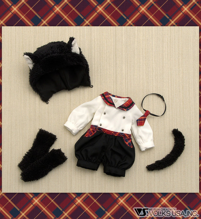Fluffy Black Cat Ear Rompers  (Red Plaid)