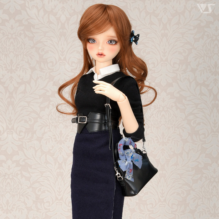2 Way Shoulder Bag (Black Synthetic Leather) with Blue Scarf