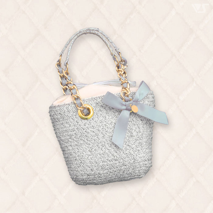 Ribbon Basket Bag (Smokey Blue)