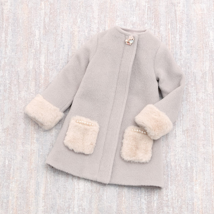 Collarless Bijou Coat (Gray)