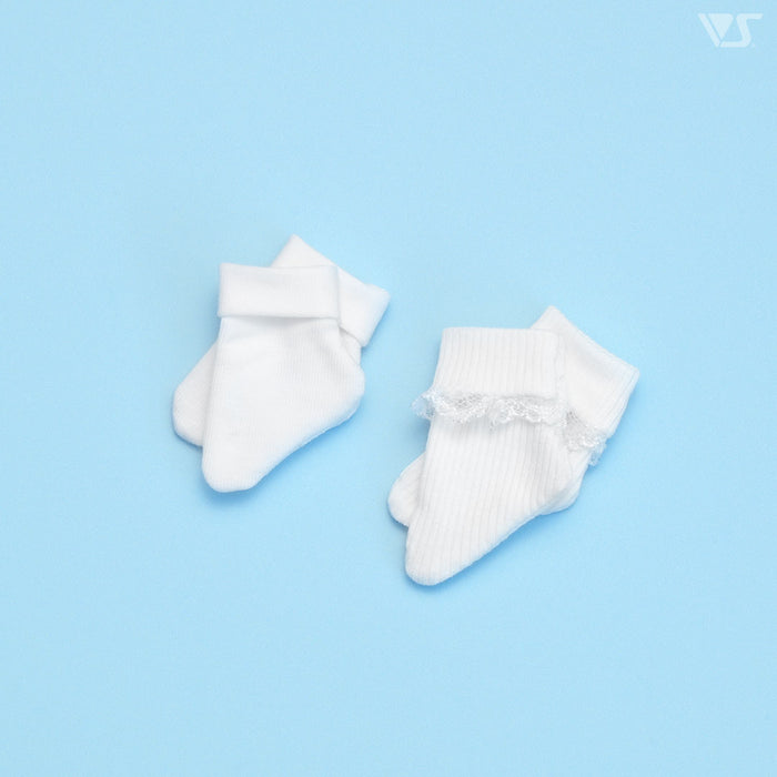 Yo-SD Folded Cuff Socks Set (White & White Lace) / Chibi