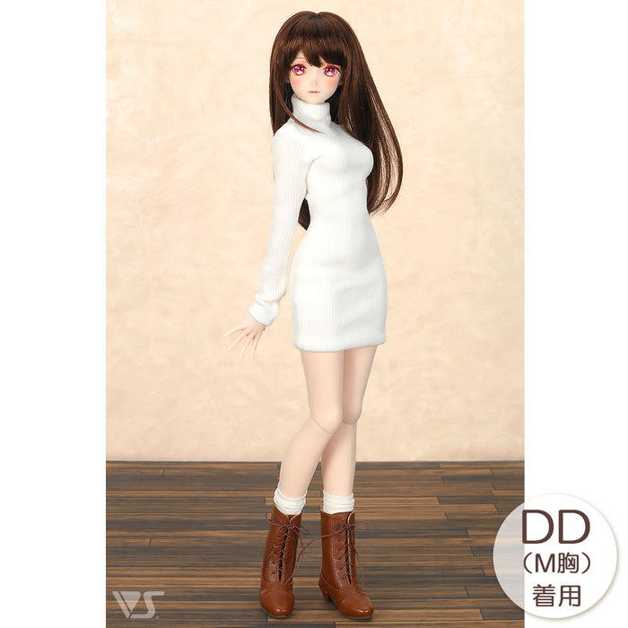 Ribbed High Neck Knit Dress (White)