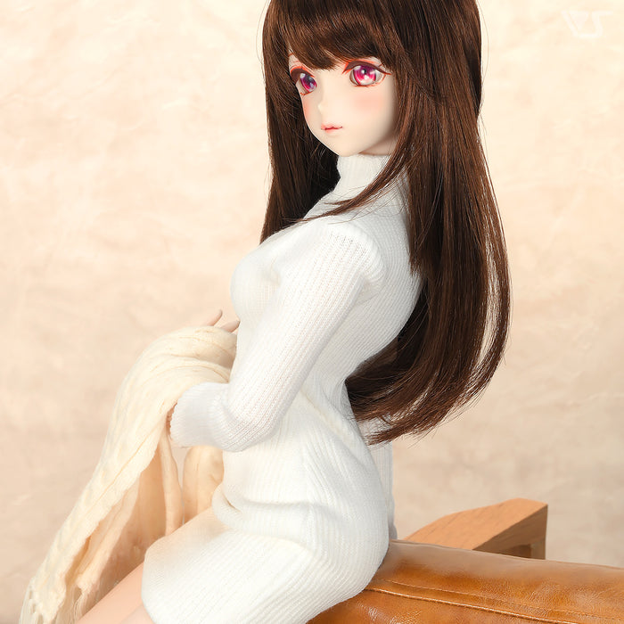 Ribbed High Neck Knit Dress (White)