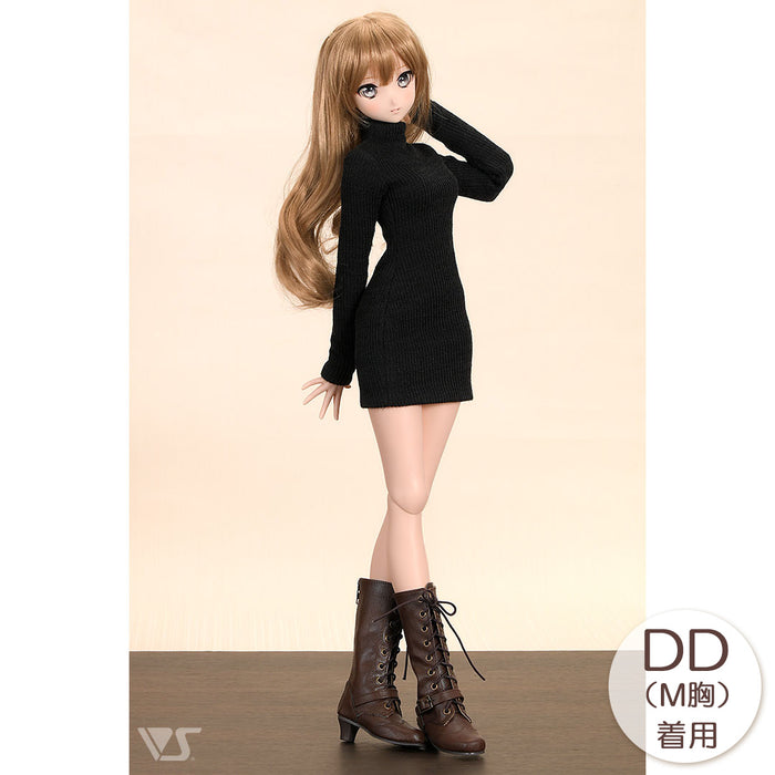 Ribbed High Neck Knit Dress (Black)