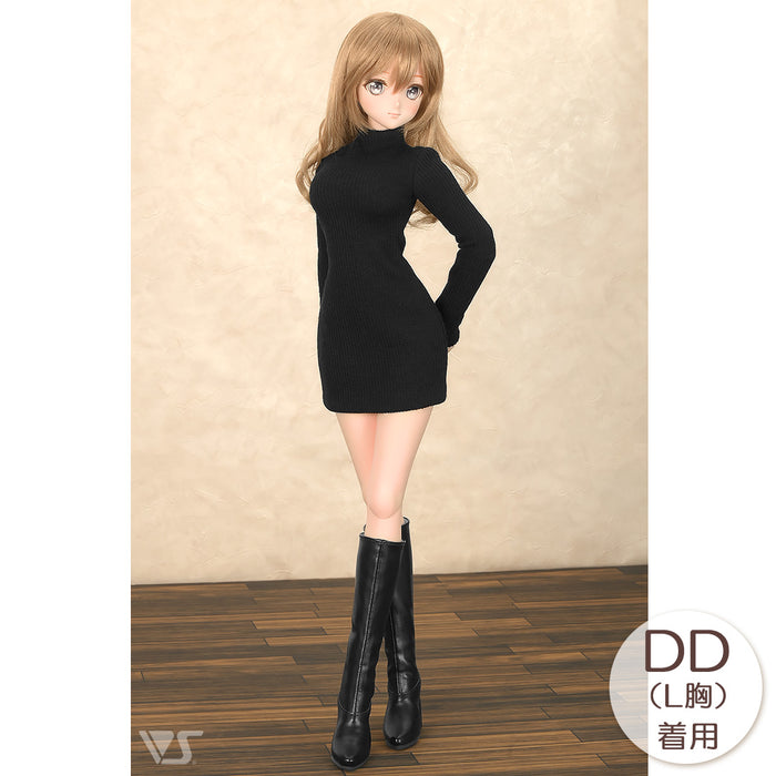 Ribbed High Neck Knit Dress (Black)