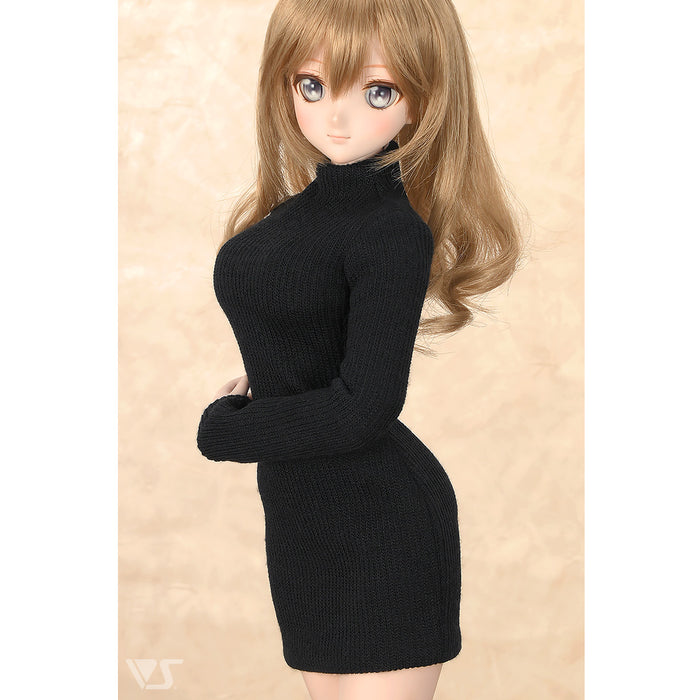 Ribbed High Neck Knit Dress (Black)