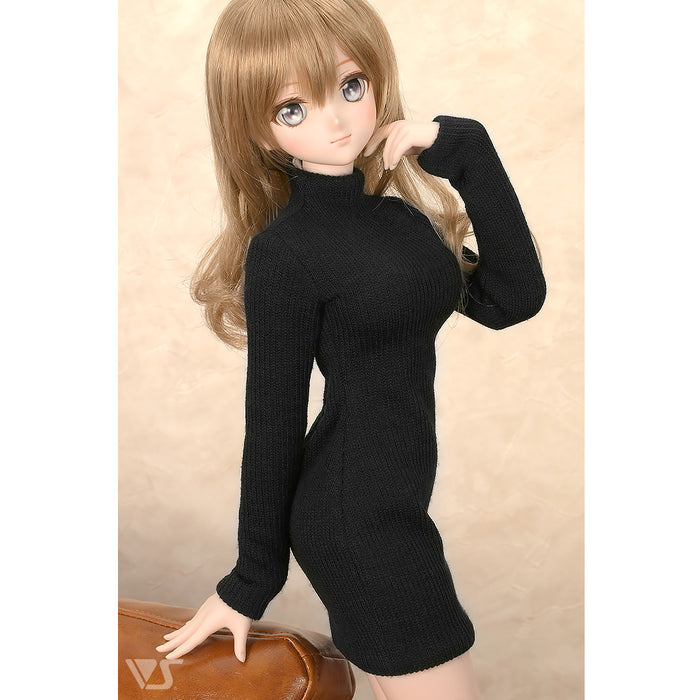 Ribbed High Neck Knit Dress (Black)