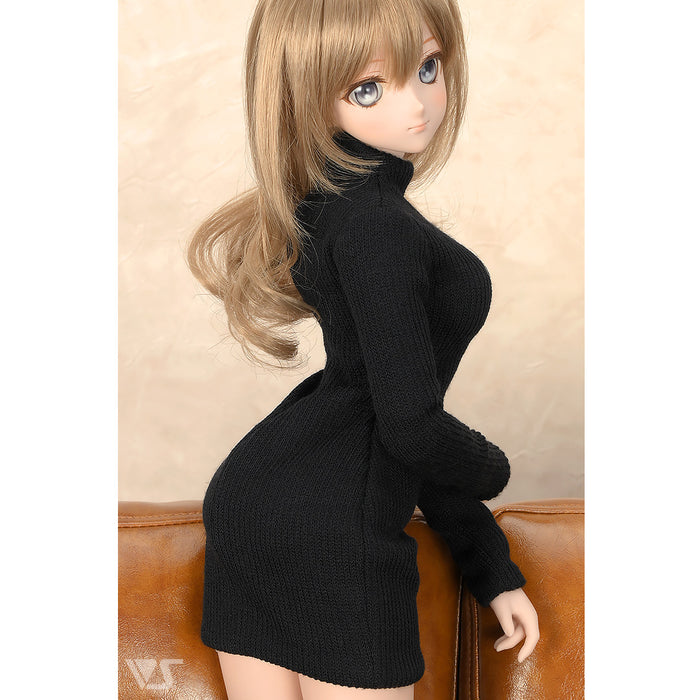 Ribbed High Neck Knit Dress (Black)