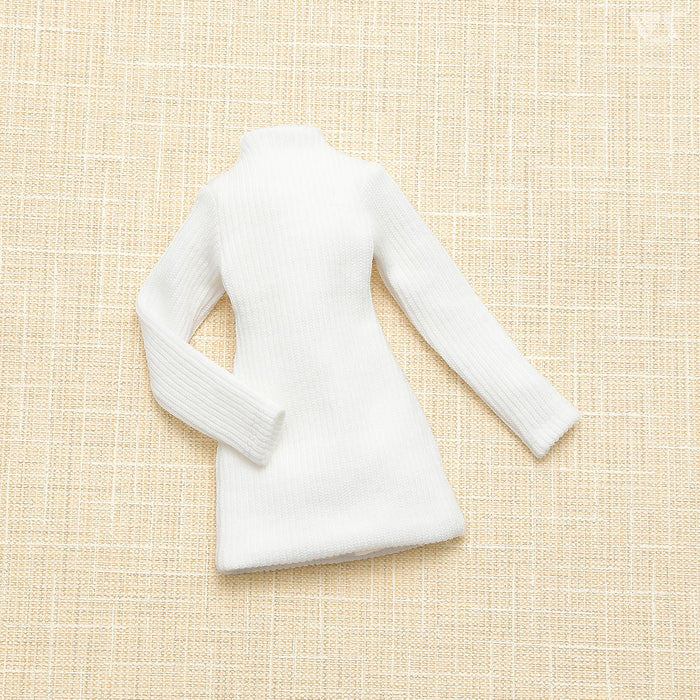 Ribbed High Neck Knit Dress / Mini (White)