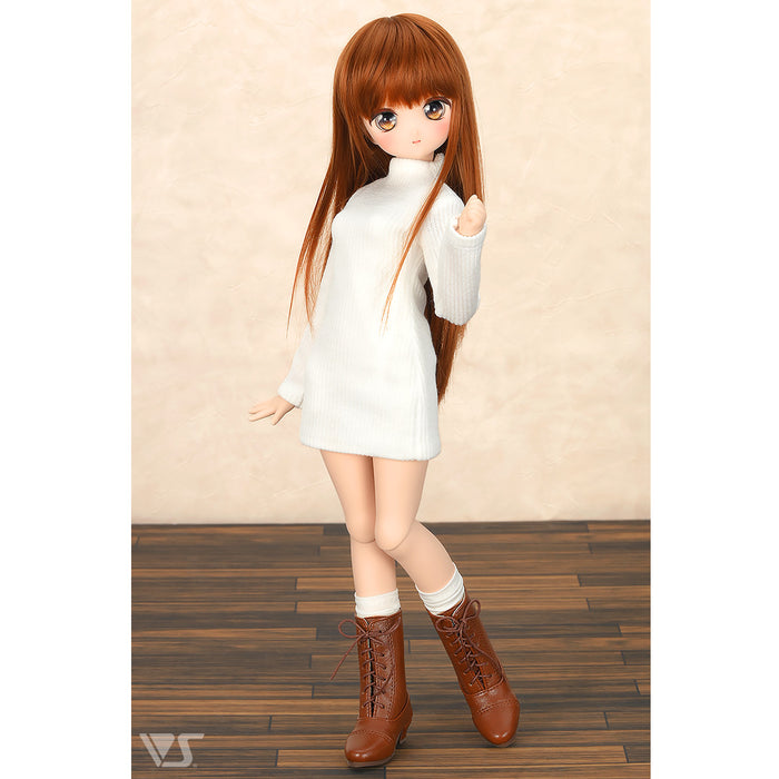 Ribbed High Neck Knit Dress / Mini (White)