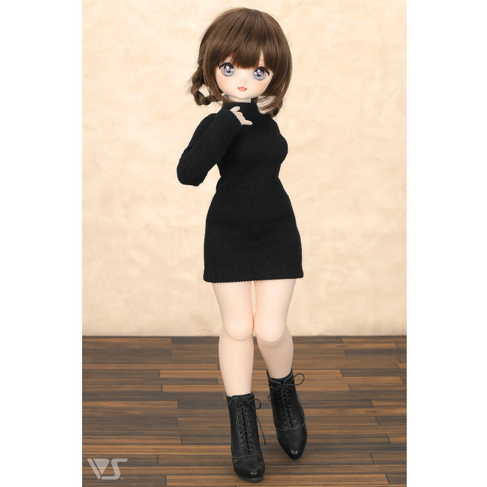 Ribbed High Neck Knit Dress / Mini (Black)