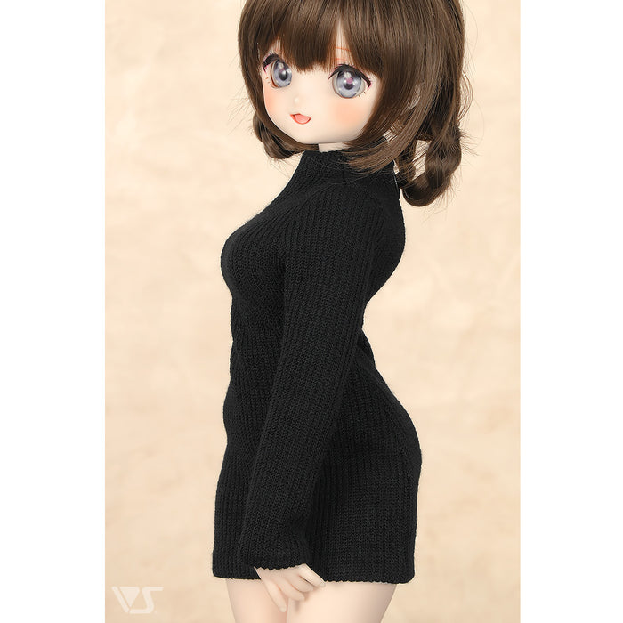 Ribbed High Neck Knit Dress / Mini (Black)