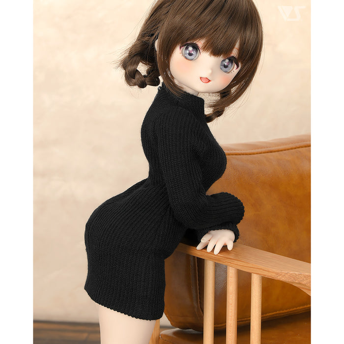 Ribbed High Neck Knit Dress / Mini (Black)