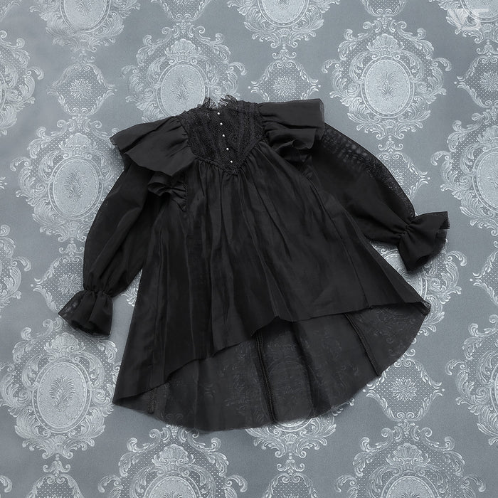 Frill Shoulder Blouse (Black)