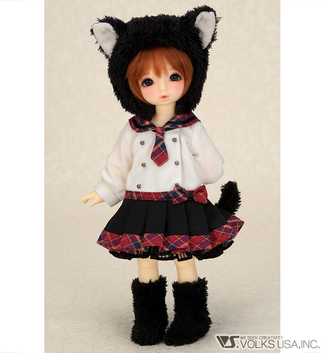 Fluffy Black Cat Ear Dress (Red Plaid)