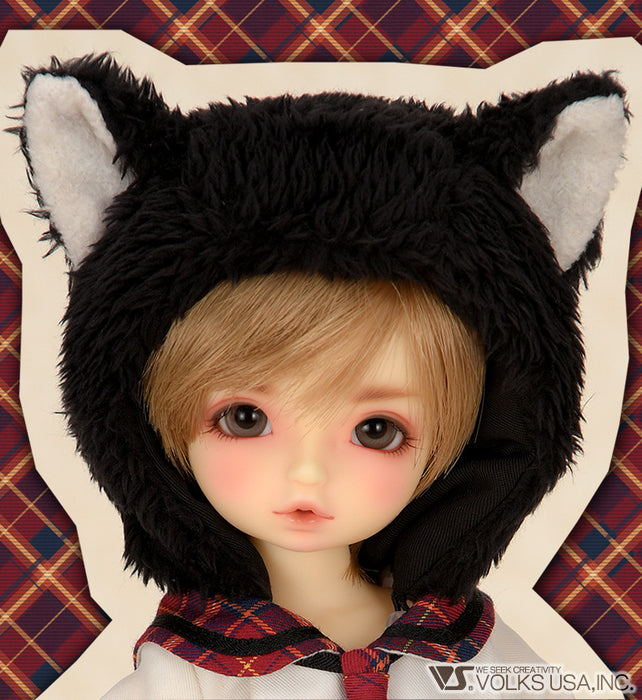 Fluffy Black Cat Ear Rompers  (Red Plaid)