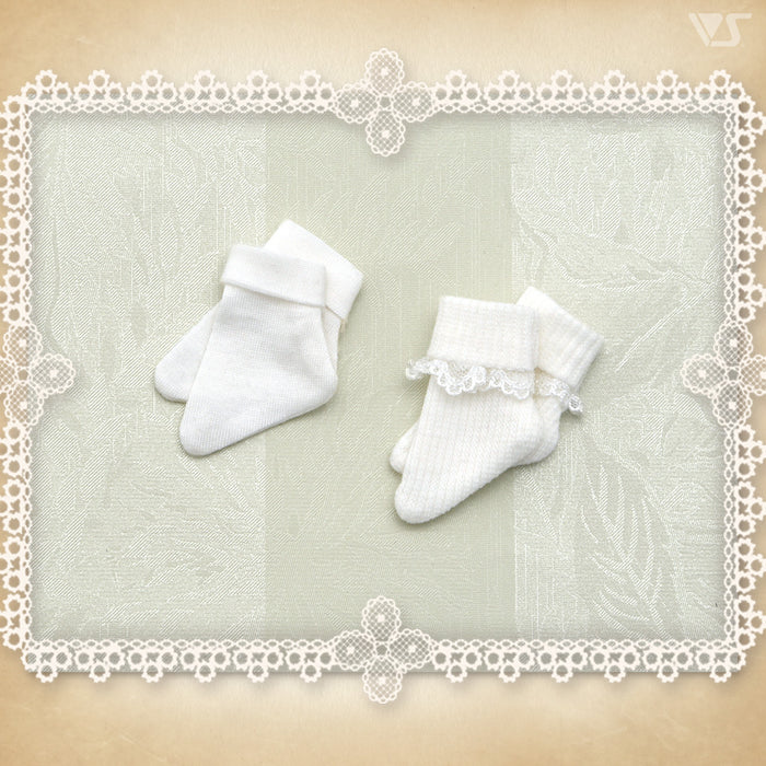 Yo-SD Folded Cuff Socks Set (White & White Lace) / Chibi