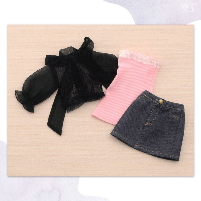 Tulle Top & Denim Skirt Set / Mini
