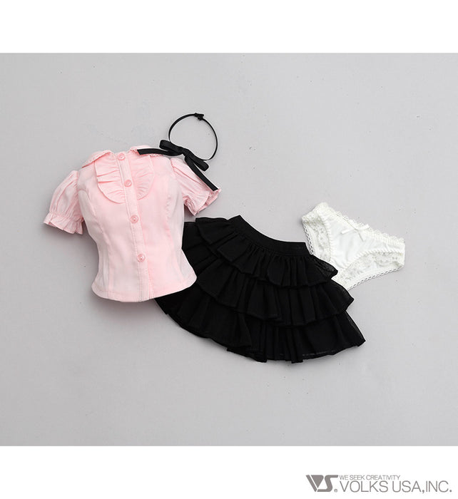 Ruffle Blouse Set (Black / Pink)